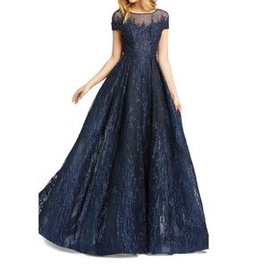 Mac Duggal Cap Sleeve Embroidered A Line Gown